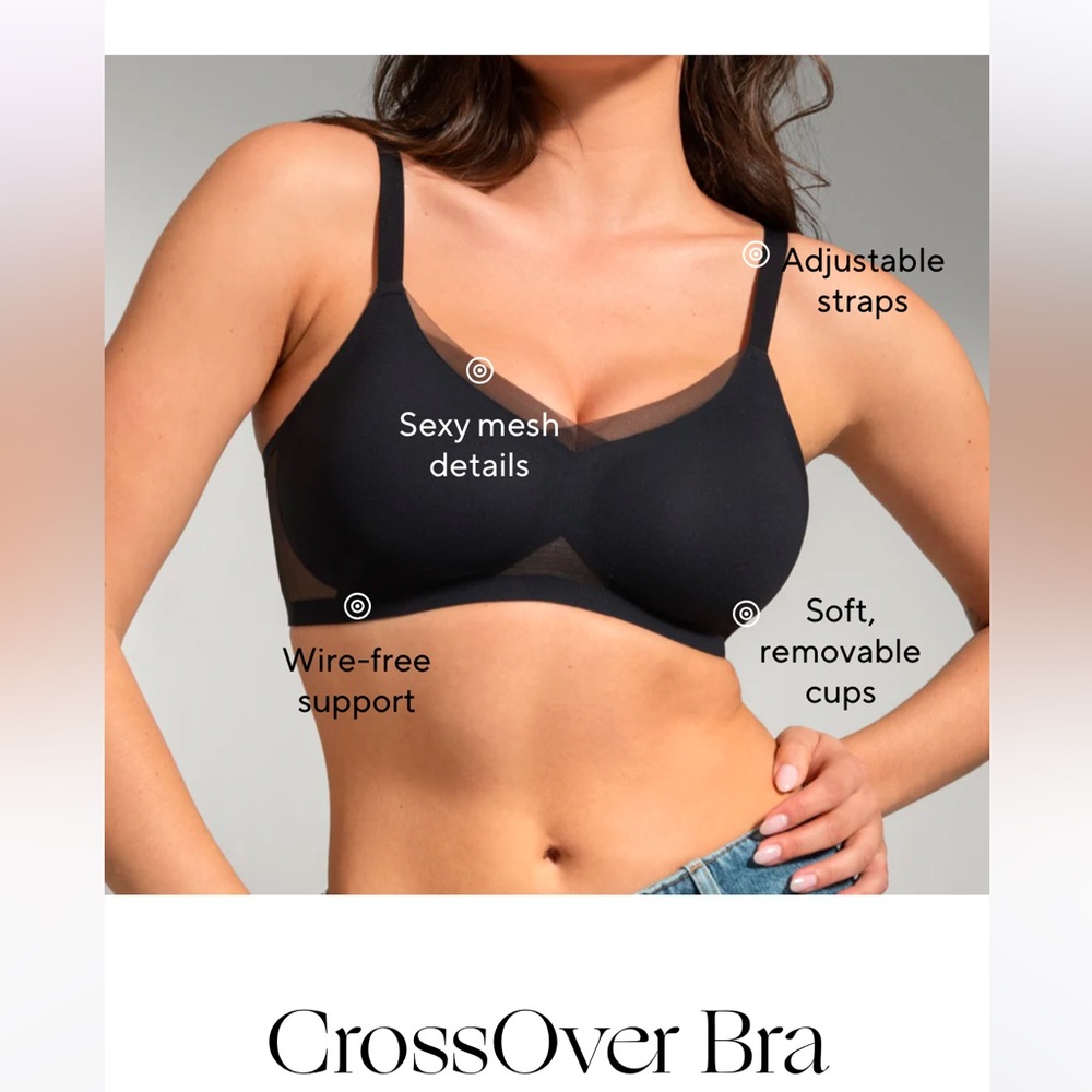 Honeylove crossover bra with lace detail.